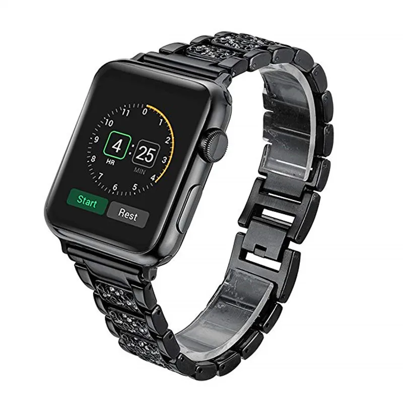 

Браслет из нержавеющей стали с кристаллами и бриллиантами для Apple Watch 44/42/40/38 мм, роскошный металлический браслет для I Watch Series 4/3/2/1