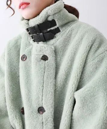 light green Овечья шерсть, плюшевое пальто для женщин, осень и зима, новинка, воротник-стойка, искусственный мех, мех, один над коленом, пальто, длинная секция, H00475 - Цвет: light green