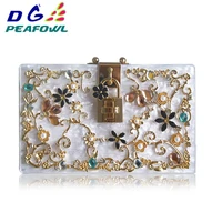 fashion prom evening bag diamond flower clutch bag hollow relief acrylic luxury handbag banquet party purse womens shoulder bag