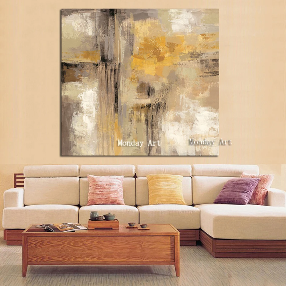 

Hand painted Yellow Gray Abstract Oil paintings on Canvas Scandinavian Art Wall canvas Picture for Living Room Sofa Home Decor