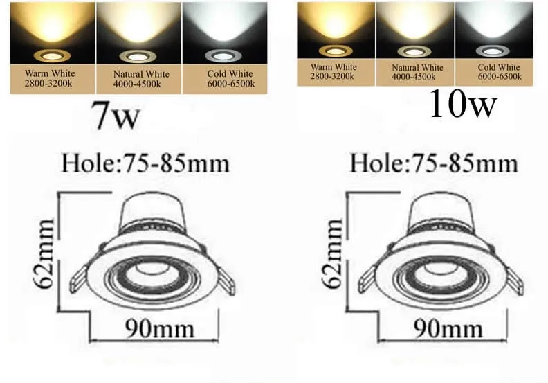 7 Вт 10 светодиодные светильники с регулируемой яркостью встраиваемые