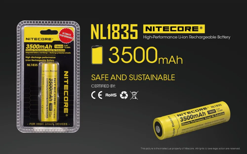 100% оригинал NITECORE NL1835 3 7 В литий ионная защита батарейный блок для фонарей 18650 типа