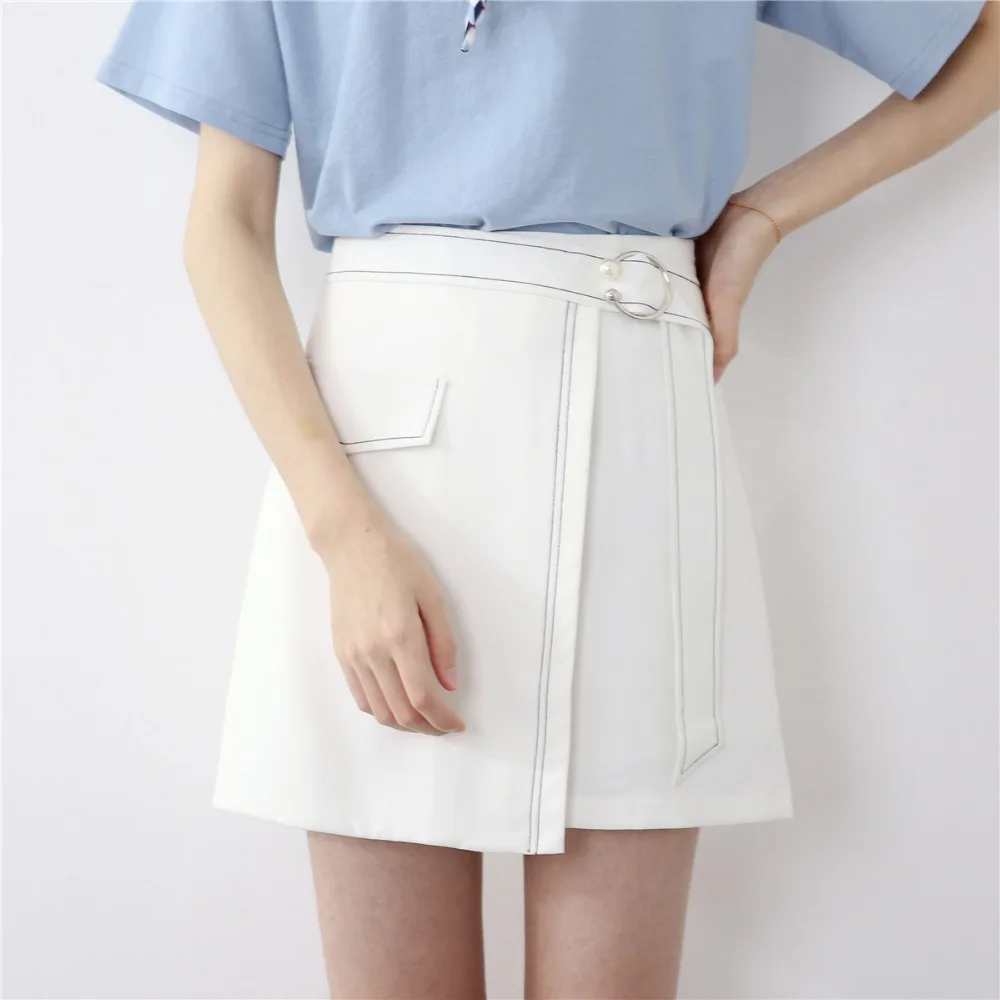 Qooth черная юбка с поясом О-образным вырезом Женская на молнии сзади Осенние юбки