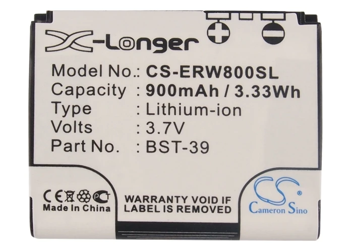 BST 39 батареи Cameron Sino 900mAh для Sony Ericsson J110a J120c K200a K618i K750c T707 V600i V630i W380i W600c W910i Z520a|cameron