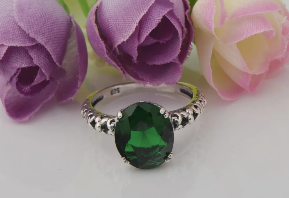Женское кольцо с изумрудом двойное десятое серебряное 925 пробы | Украшения и