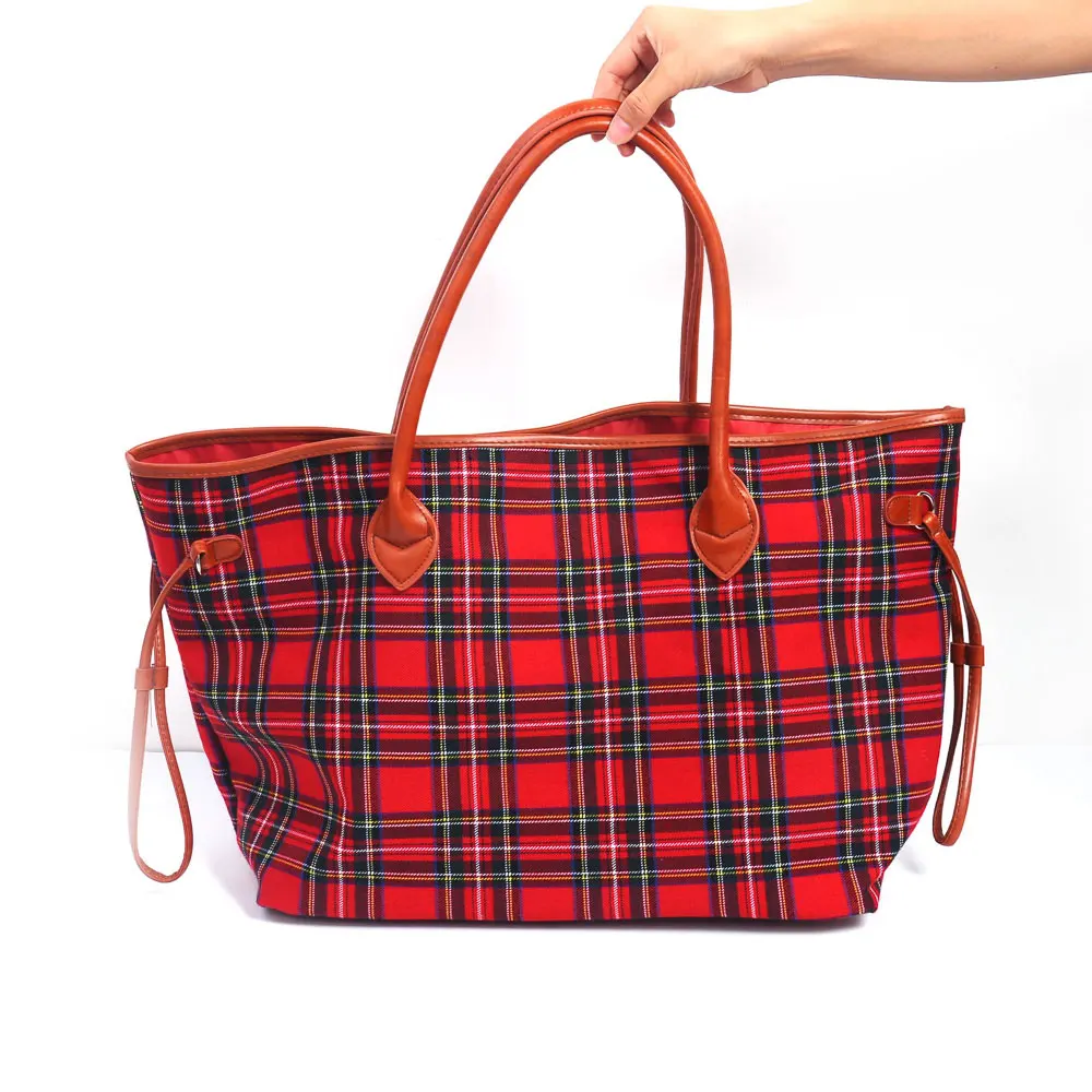 Модные клетчатые для женщин сумки холст мягкий негабаритных дамы на плечо