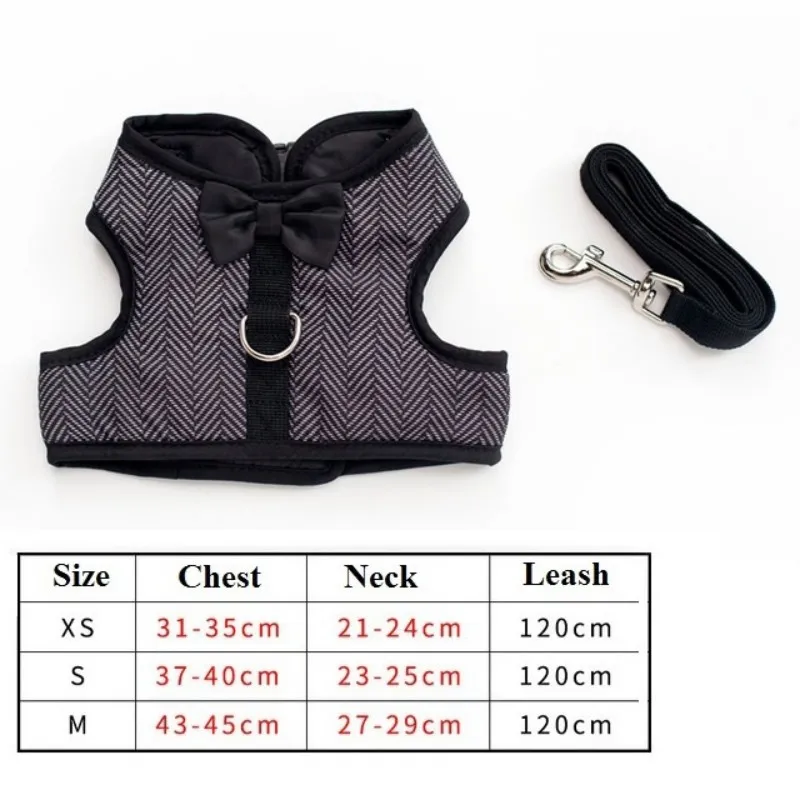 Black Stripe Bow Шлейка для собаки домашнего животного, уличная ходьба, поводок для домашних животных, джинсовый нагрудный жилет для домашних животных, Поводок для маленьких собак, поводок для собак, плюшевый поддон, 3 размера XS s m - Цвет: Black Stripe Bow