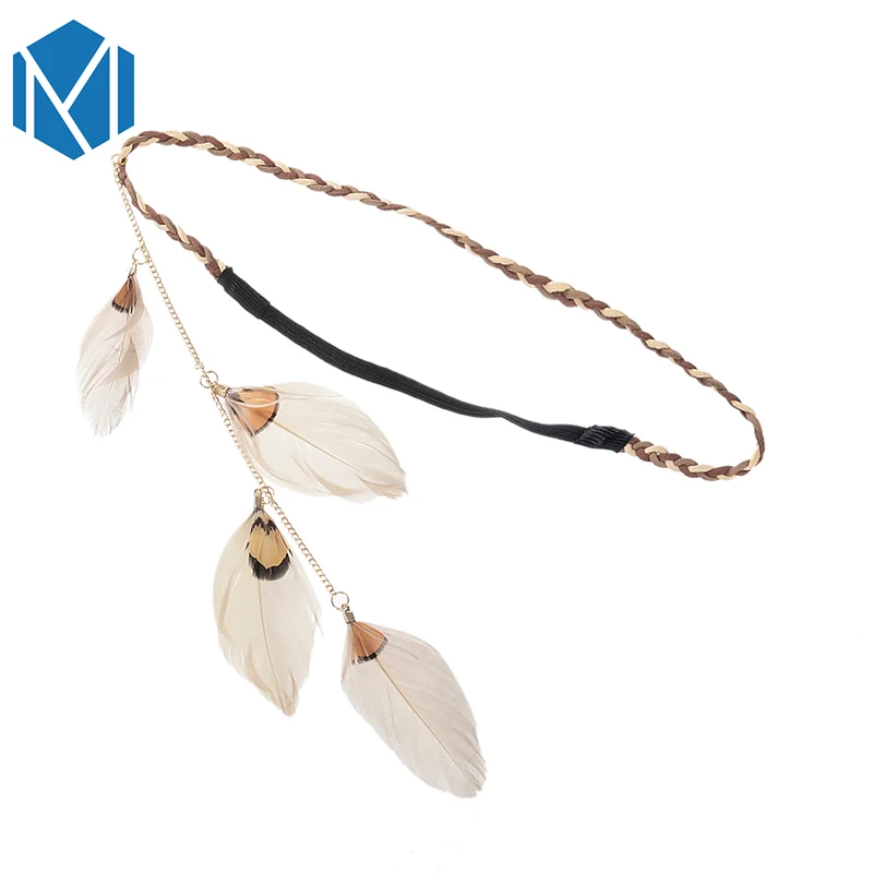 MISM Girls Boho Gypsy перьевая веревка для волос, женское этническое Тканое оголовье с кисточками, длинная прямая повязка на голову в стиле хиппи, регулируемый галстук для волос
