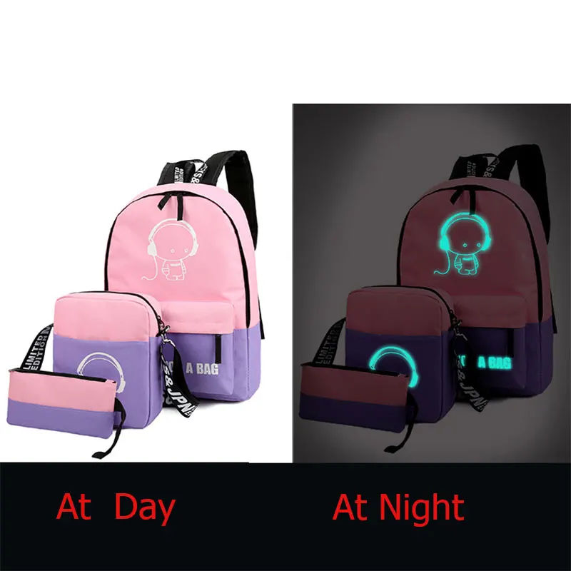 SINTIR 3 шт./компл. Школьный рюкзак книга сумки для студентов аниме световой ноутбук