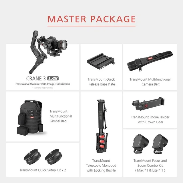 ZHIYUN официальный Crane 3 LAB 3-осевой ручной карданный беспроводной 1080P FHD стабилизатор для камеры передачи изображения для DSLR VS Crane 2 - Комплект: master package