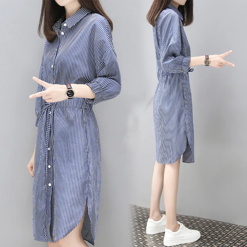 YUMMYCOOK весенне осеннее Новое Женское Платье рубашка темпераментная Талия