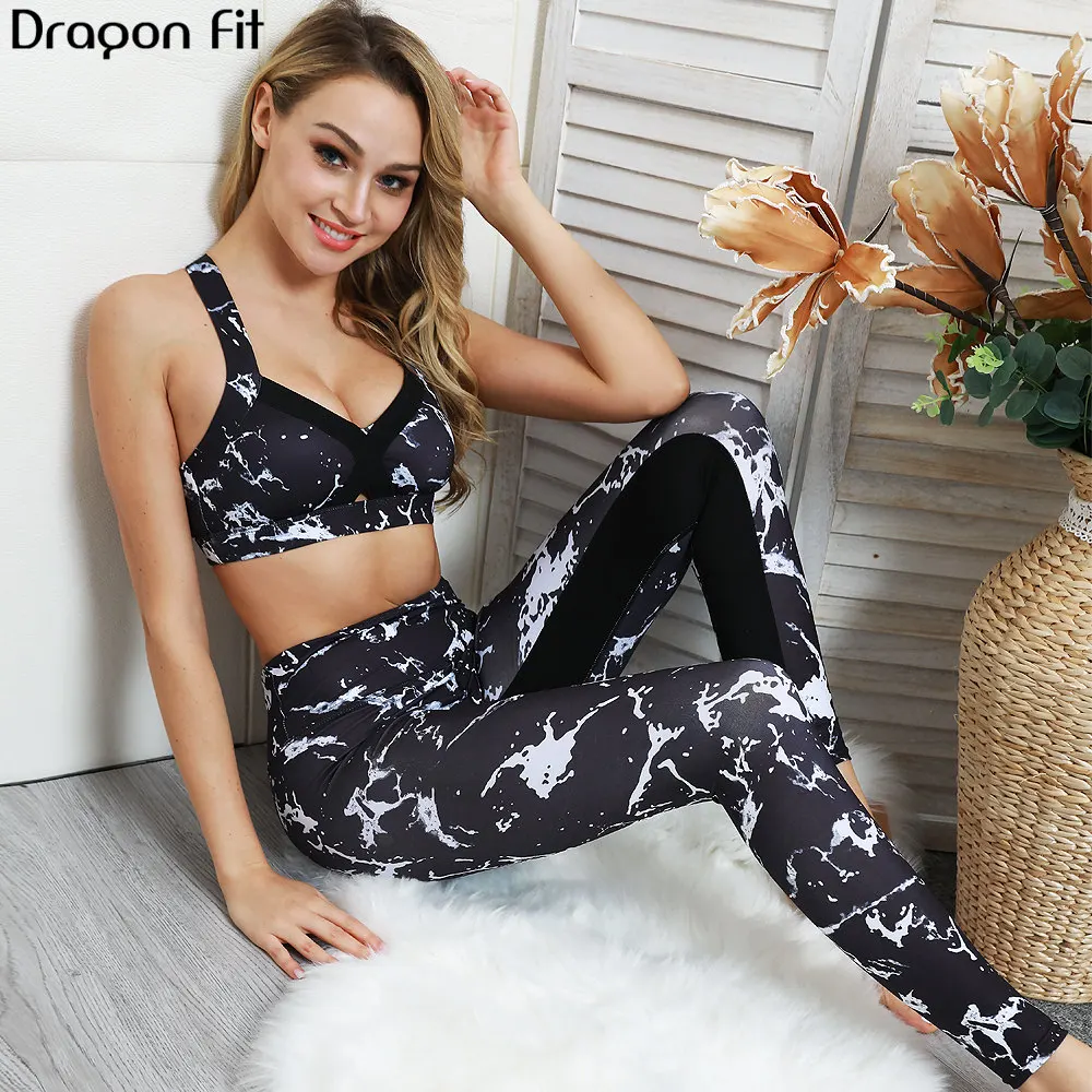 Спортивный костюм Dragon Fit с мраморным принтом женские леггинсы + бандажный