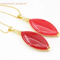 17x48mm stainless steel red jades natural stone chain pendant for women chalcedony marquise shape necklace pendants jewels b3346