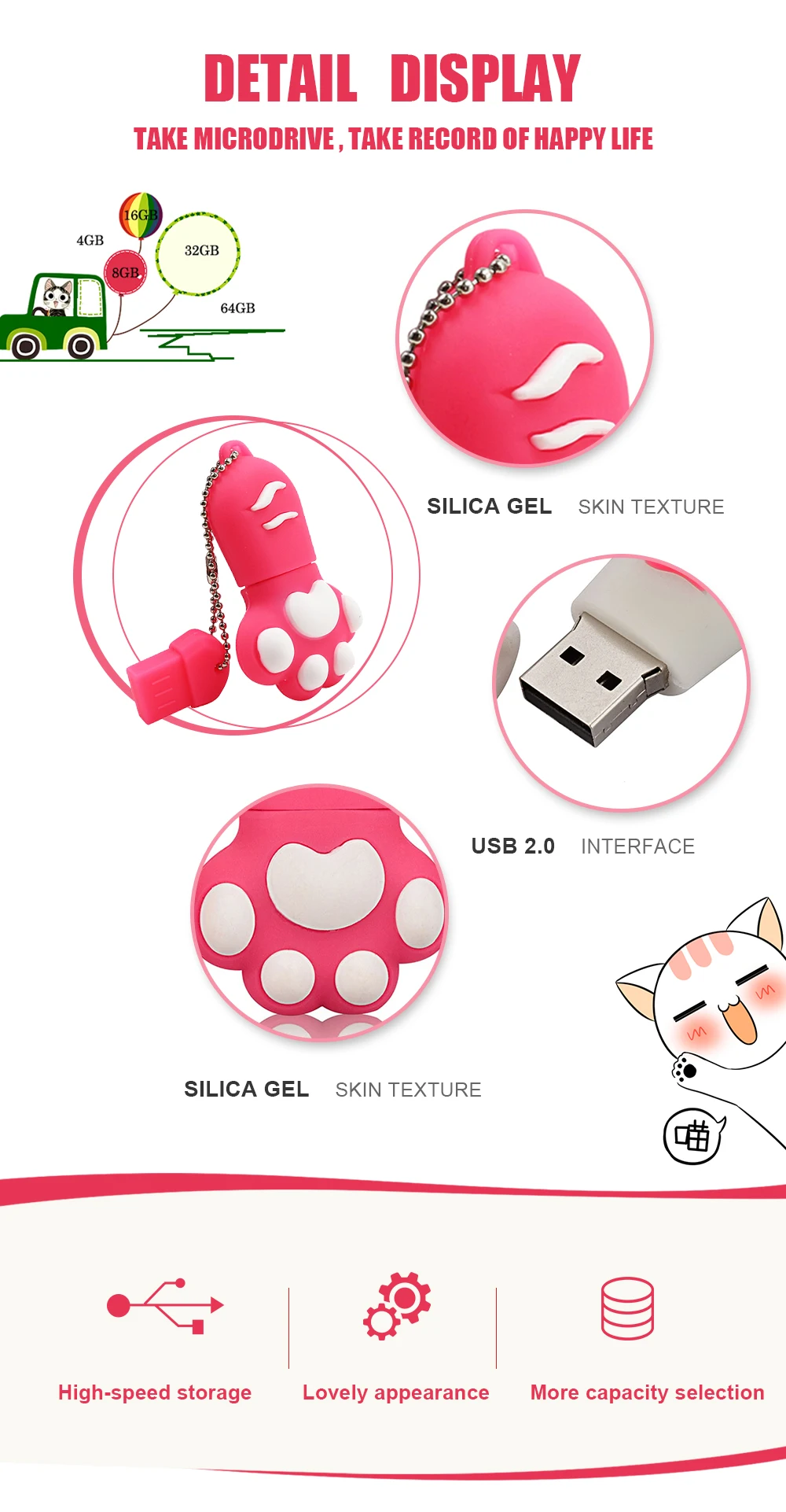 USB флеш-накопитель с милым когтем кошки, 6 цветов, ручка driv Stick, 4 ГБ, 8 ГБ, 16 ГБ, 32 ГБ, 64 ГБ, карта памяти, лучший подарок, флеш-накопитель, u-диск