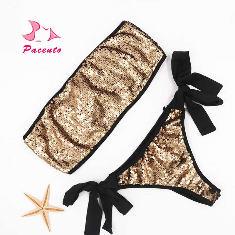 Pacento 2017 новинка сексуальное бикини с блестками бразильский купальник бандо