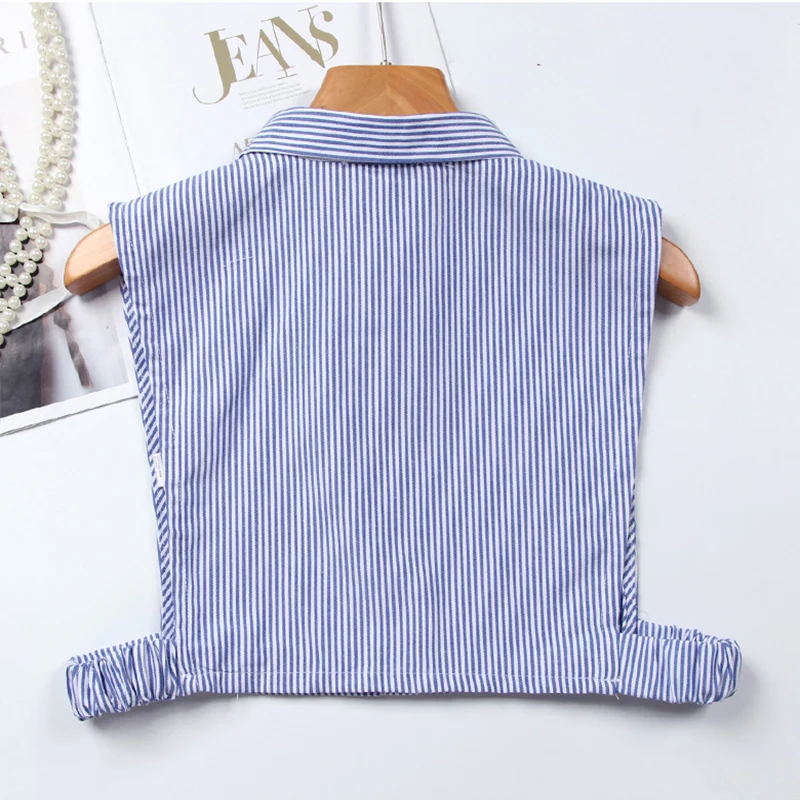

Vintage Women Blue Stripe Fake Collar Shirt 2019 New Ladies False Collars Detachable Ties Removable Lapel Blouse Top Nep Kraagie