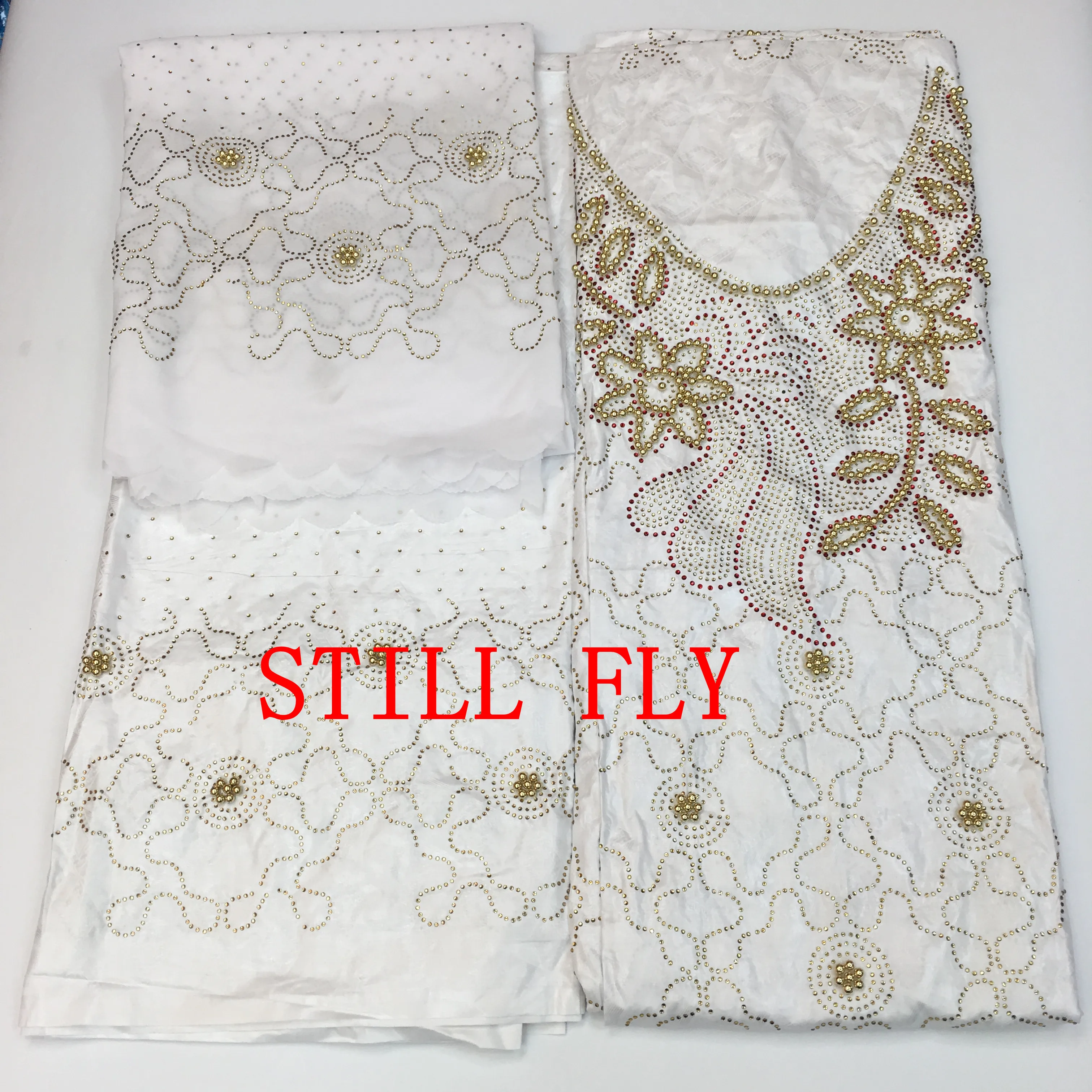 White bazin riche fabric tissus brocade atiku with beads and stones for dress 7yards/lot | Дом и сад