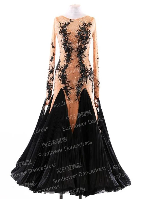 

GOODANPAR ballroom dance dress Standard dance dress clothing stage ballroom dress black color Women Dress Deep V-Neck Long
