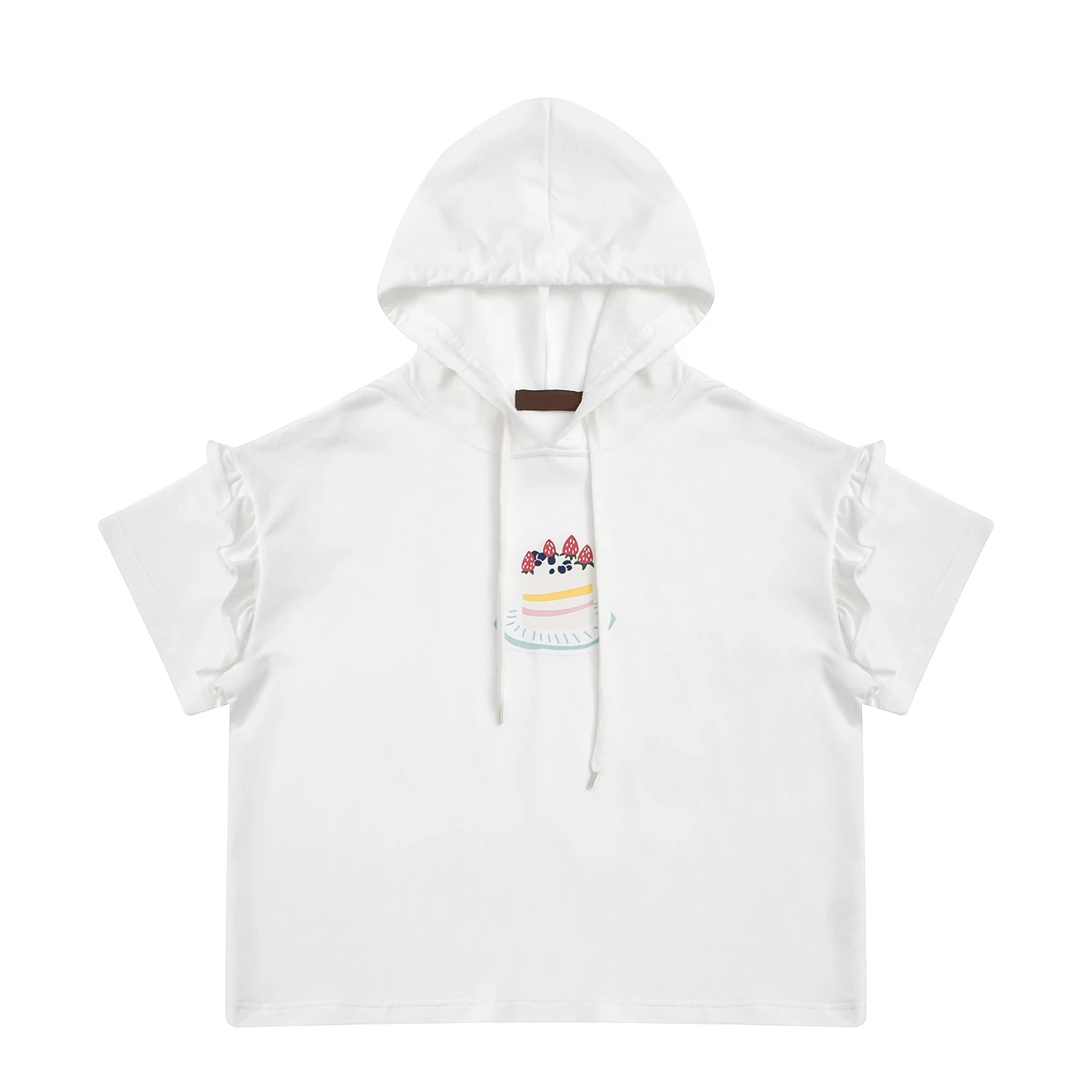 Женская толстовка с коротким рукавом белая футболка оборками и принтом клубники