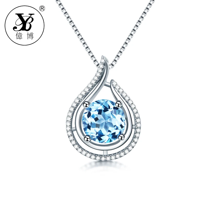 YB 1.5ct груша Природный аметист цитрин Топаз Капли Воды Кулон Цепочки и ожерелья S925