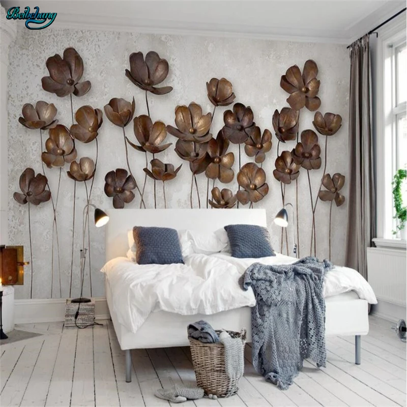 beibehang Large Custom Wallpapers 3d Stereo Iron Flower Retro Modern Simple TV Backdrop Wall Decorative | Обустройство дома