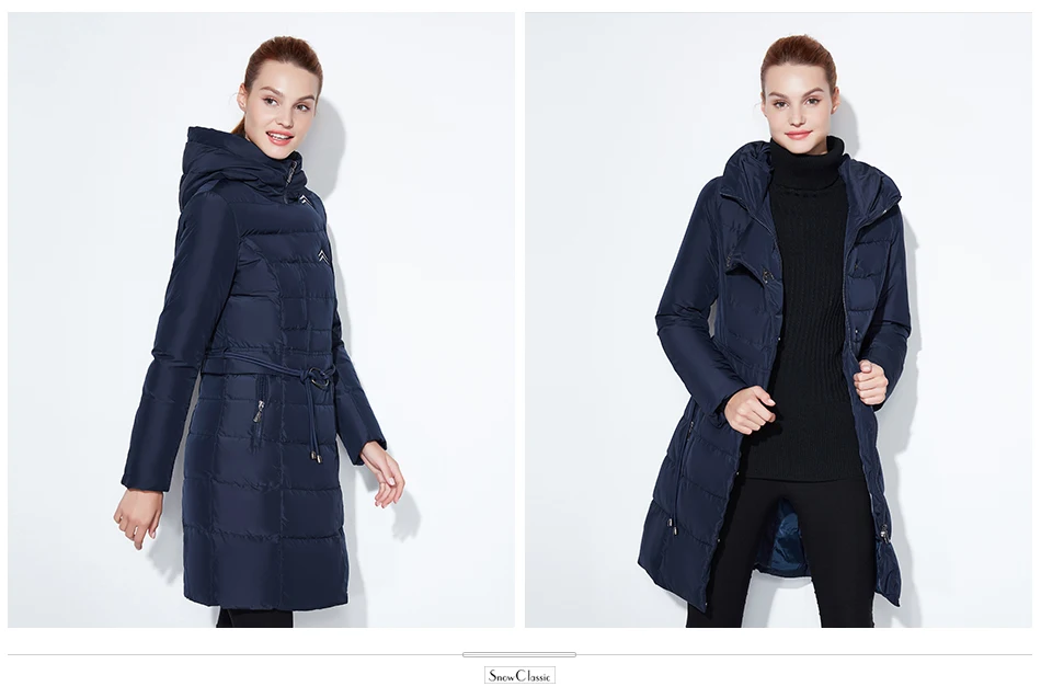 SnowClassic Модные женские зимняя куртка толстый длинное пальто куртки капюшон регулируемый пояс, теплая обувь с хлопчатобумажными стельками