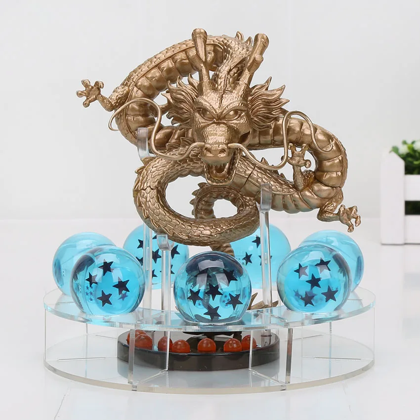 Dragon Ball Z Shenron ПВХ Фигурки игрушки Золотой Зеленый Дракон 7 шт. 3,5 см Драконий жемчуг Z хрустальные шары+ полка отличный подарок