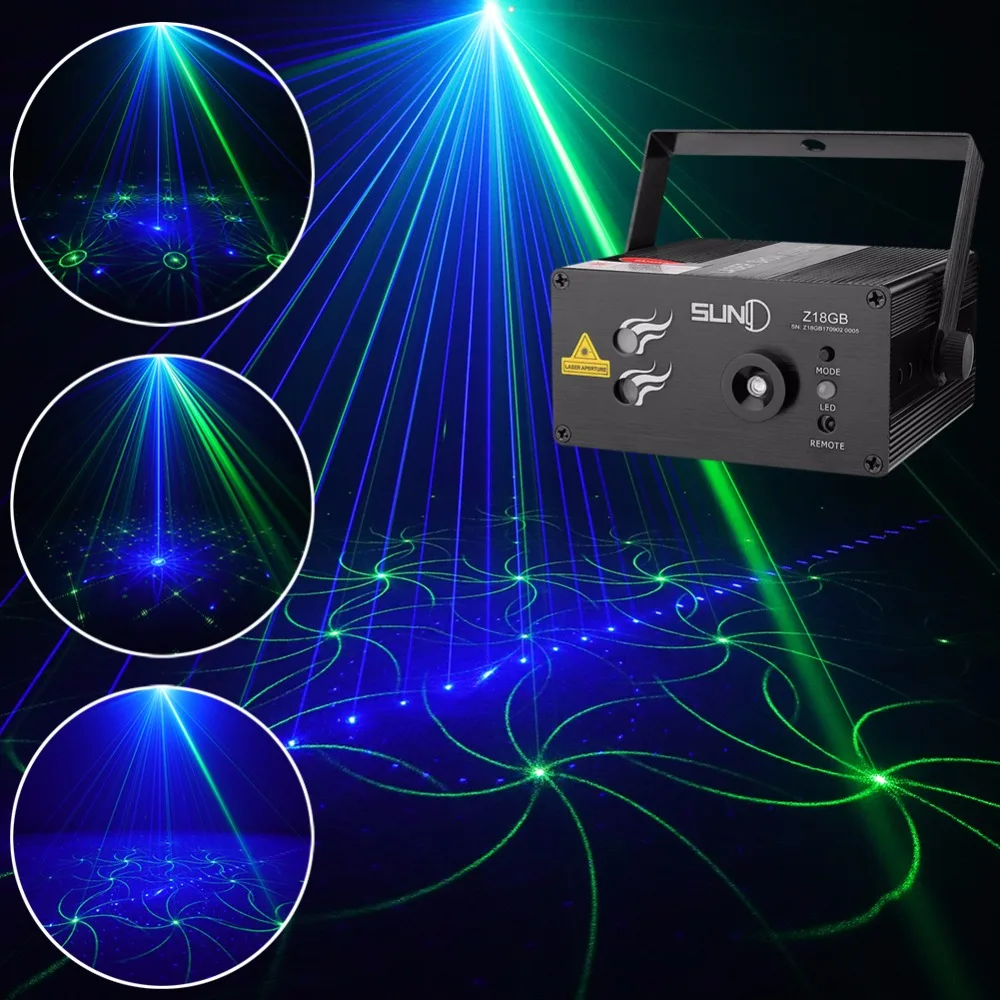 

SUNY 18 GB Patterns Laser Light Blue LED Stage Sound Activated Gobo Projector Show for Club Bar DJ Disco Home Party(Z18GB)