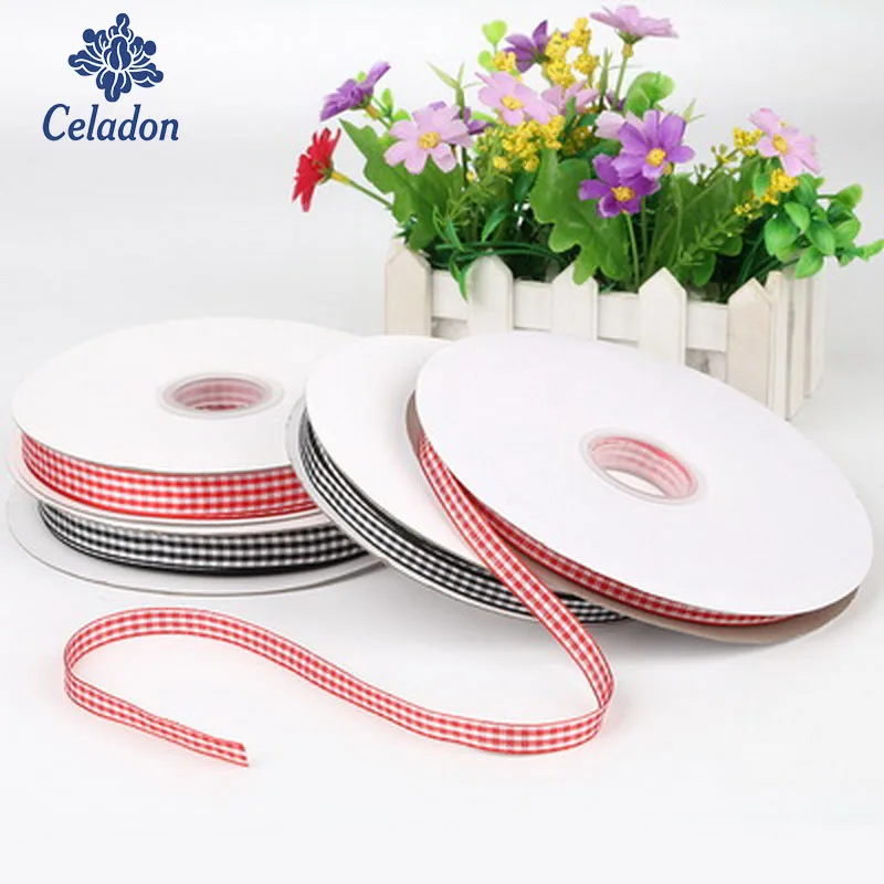 Новое поступление клетчатая лента с принтом черный красный цвет 10 ярдов/рулон