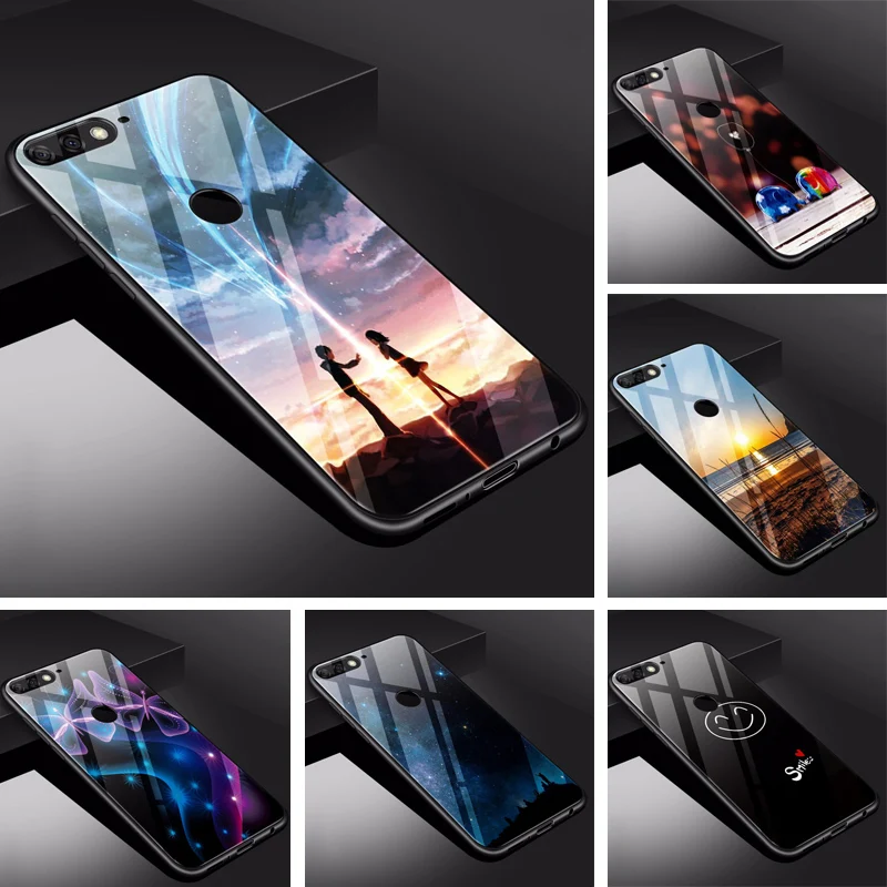 Для Huawei P Smart Case PSmart задняя крышка из закаленного стекла для телефона черный