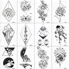 VANKIRS 3D геометрические ромбы Цветочные татуировки Временные мужские черные руки дерево Горный цветок тату наклейки тело лодыжки Космос тату