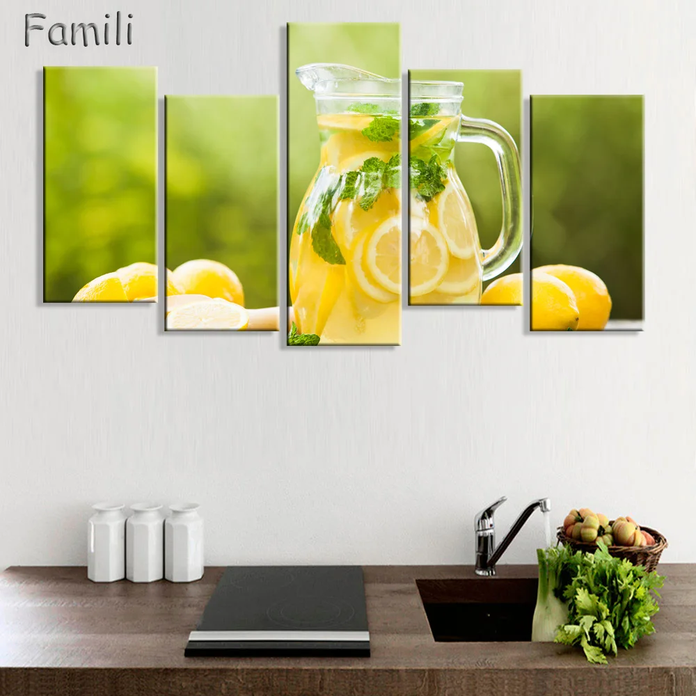 

Fruit Lemon Juice Green Flowers Canvas Painting Modern Wall Paintings For Kitchen Wall Picture Paint On Canvas Prints