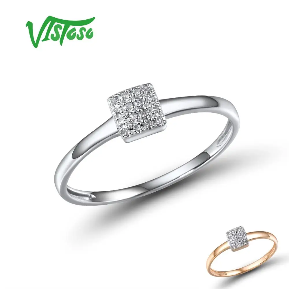 VISTOSO Pure 14K 585 розовое Белое золото сверкающие бриллианты нежные Квадратные Кольца