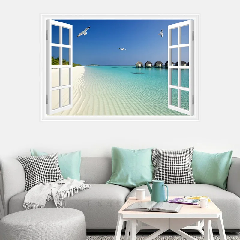 

Накладные окна средиземноморский пейзаж наклейки на стену ПВХ материал 3D плакат для гостиной спальни настенные украшения наклейки