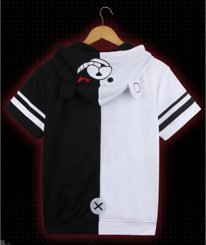 Danganronpa Монокума короткий рукав с капюшоном футболка Косплей Костюм Dangan Ronpa летняя Толстовка для мужчин и женщин Повседневная Толстовка