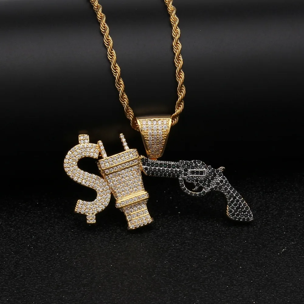 BLING KING мужские $ Dollar электрическая вилка для пистолета CZ кулон Блестящий микро