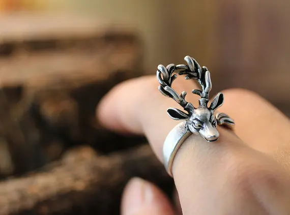 Оптовая продажа регулируемое ретро кольцо с оленем оленьи оленя античное