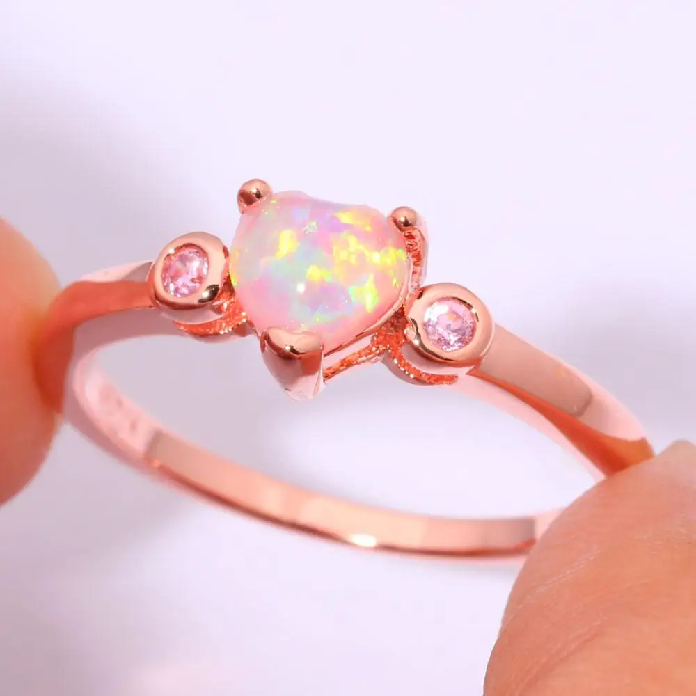 CiNily Created Pink Fire Opal Zircon Rose Gold Color Wholesale Hot Sell for Women Jewelry Ring Size 7 8 9 OJ8851 | Украшения и