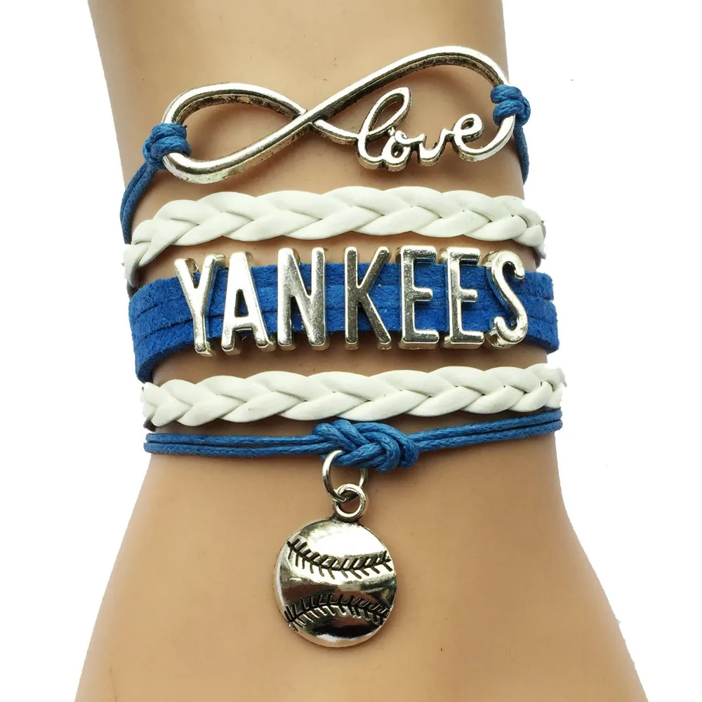 Бейсбольный браслет Infinity Love Yankees спортивный кожаный подарок|baseball bracelet|infinity
