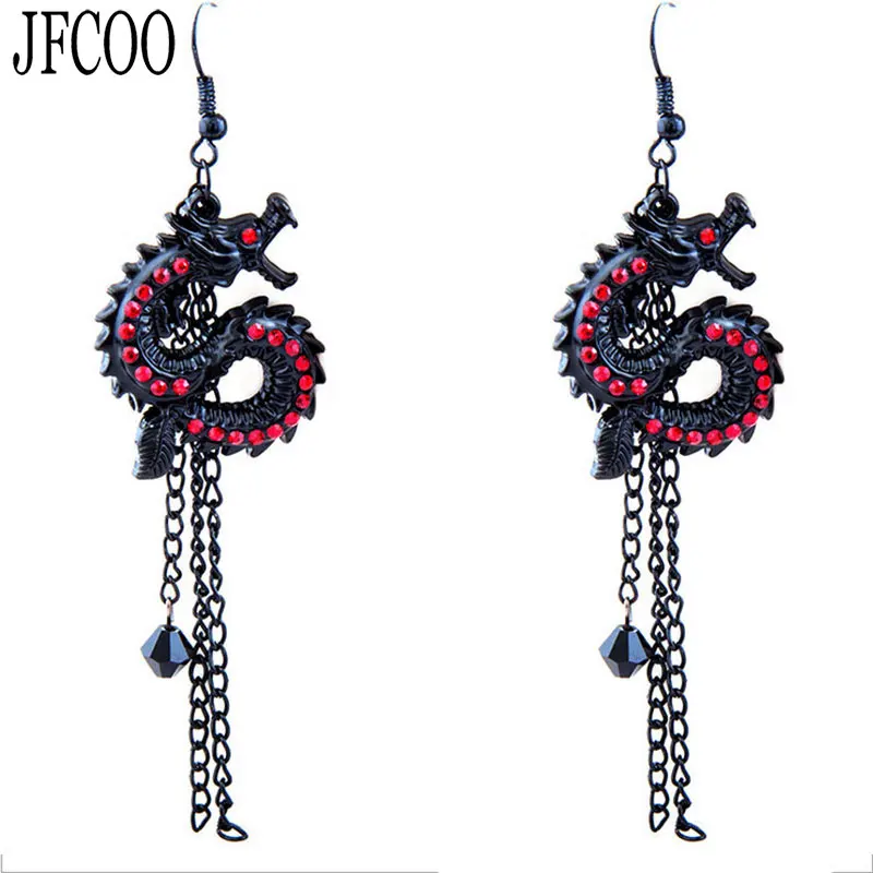 

Fashion Fringed chain Earrings High Quality Vintage Dragon red color crystal Earring Earrings Dropshipping