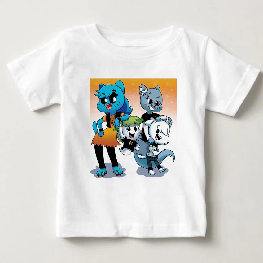 White childreT-shirt Удивительный мир Gumball Дарвин хороший плохой уродливый футболка Новинка крутые топы мальчик футболка с коротким рукавом Детская рубашка MJ - Цвет: White childreT-shirt
