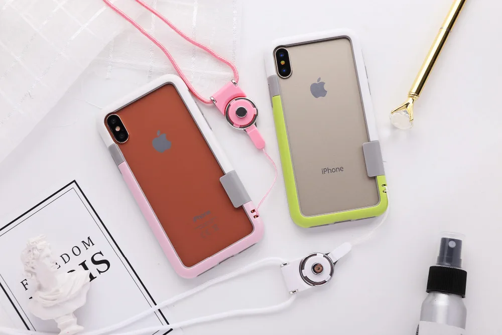 Brand New Contrast Color Soft TPU + Plastic Bicolor Dots Frame Phone Case Cover With Lanyard String |