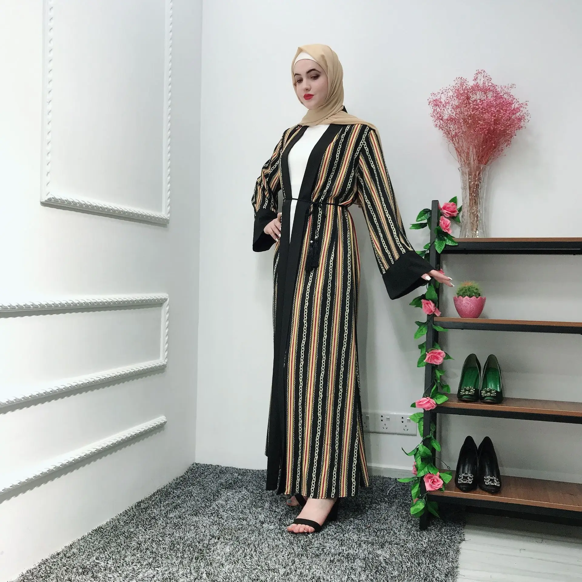 Модные летние полосатые мусульманские женщины jubah кафтан абаи | Тематическая