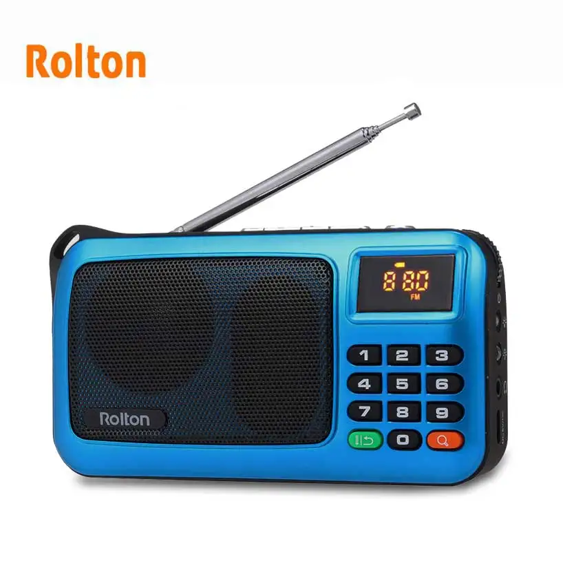 Rolton W405 портативный fm-радио USB проводной компьютерный динамик Hi-Fi приемник светодиодный дисплей Поддержка TF Play с фонариком проверка денег - Цвет: Blue