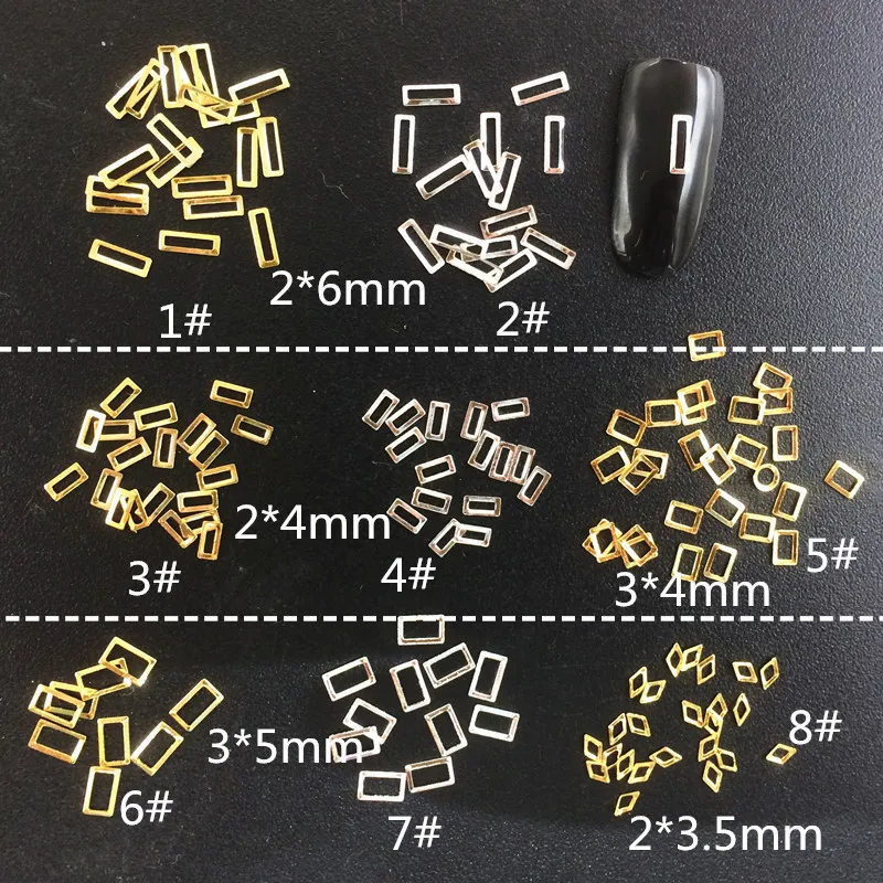 

3000pcs New Japanese Mini Rivet metal three-dimensional hollow rectangular nail socket nail ornaments nail paste
