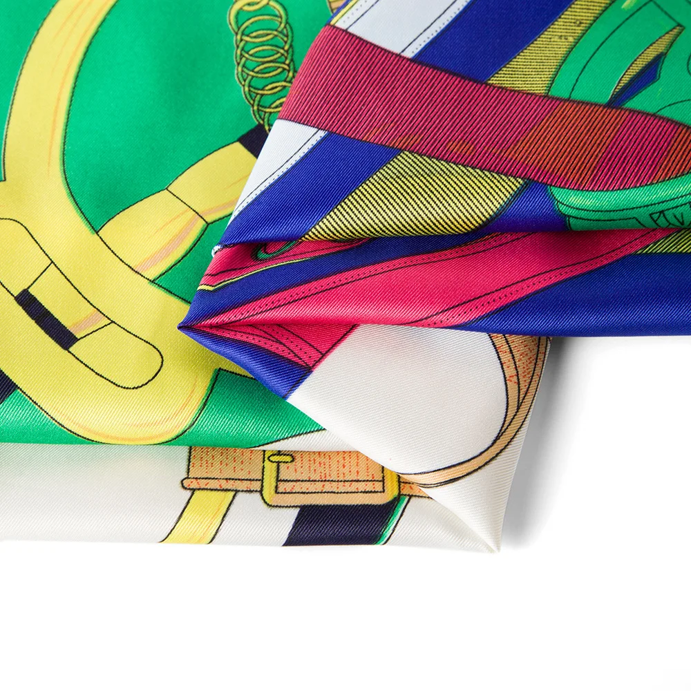 

New Luxury Brand 100% Twill Silk Scarf Women Patchwork Belt Colors Print Square Scarves 100 X 100cm Large Bandana Wraps Hijab