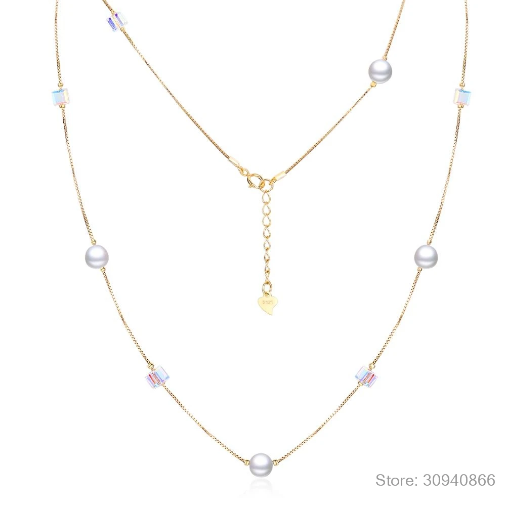 LEKANI Кристалл из Swarovski 925 стерлингового серебра цепь ожерелье с незакрепленными жемчужинами очарование свадьбы события колье ожерелье ювелирные украшения