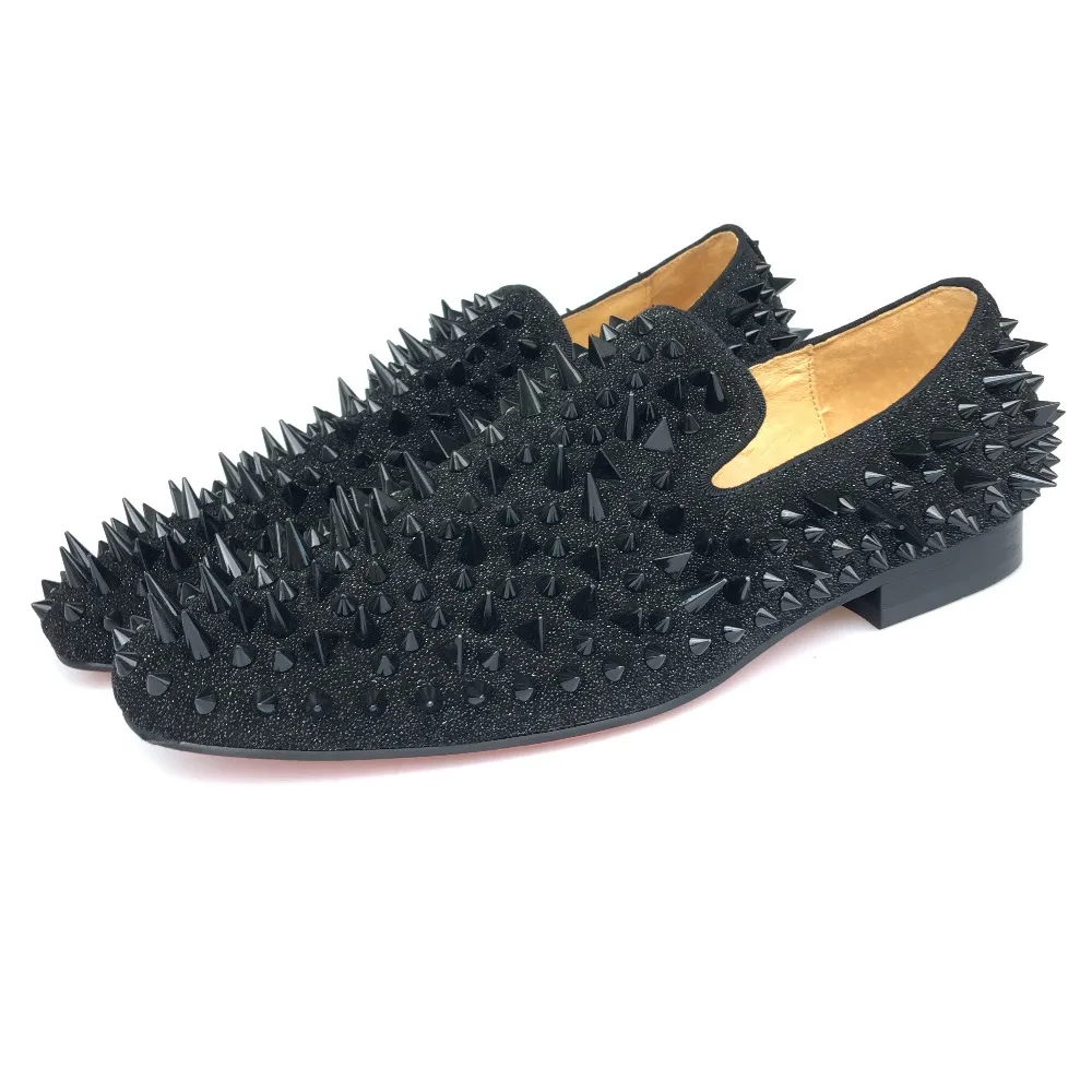 Лоферы мужские кожаные с черными шипами и красной подошвой Размер 7-14 | Обувь