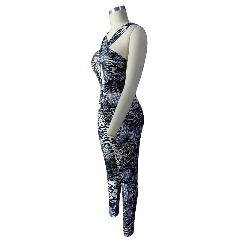Сексуальный Змеиной Кожи Печатных Комбинезоны Новые Bodycon Скрещенные