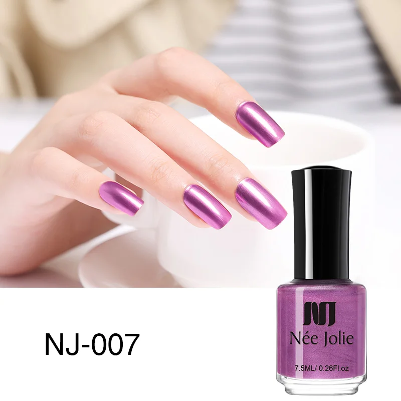 7.5ML NJ-007 NEE JOLIE Серебряный зеркальный лак для ногтей розовое золото прозрачный цвет 7,5 мл стойкий лак для ногтей 18 цветов Быстросохнущий лак для ногтей - Цвет: 7.5ML NJ-007